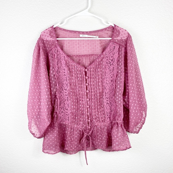 Kimchi Blue Tops - Urban Outfitters | Boho Sheer Peasant Pink Blouse
